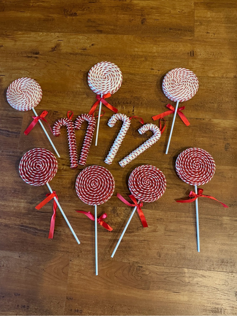 11pc Peppermint Christmas Decor Lollipops Candy Canes Red White Foam